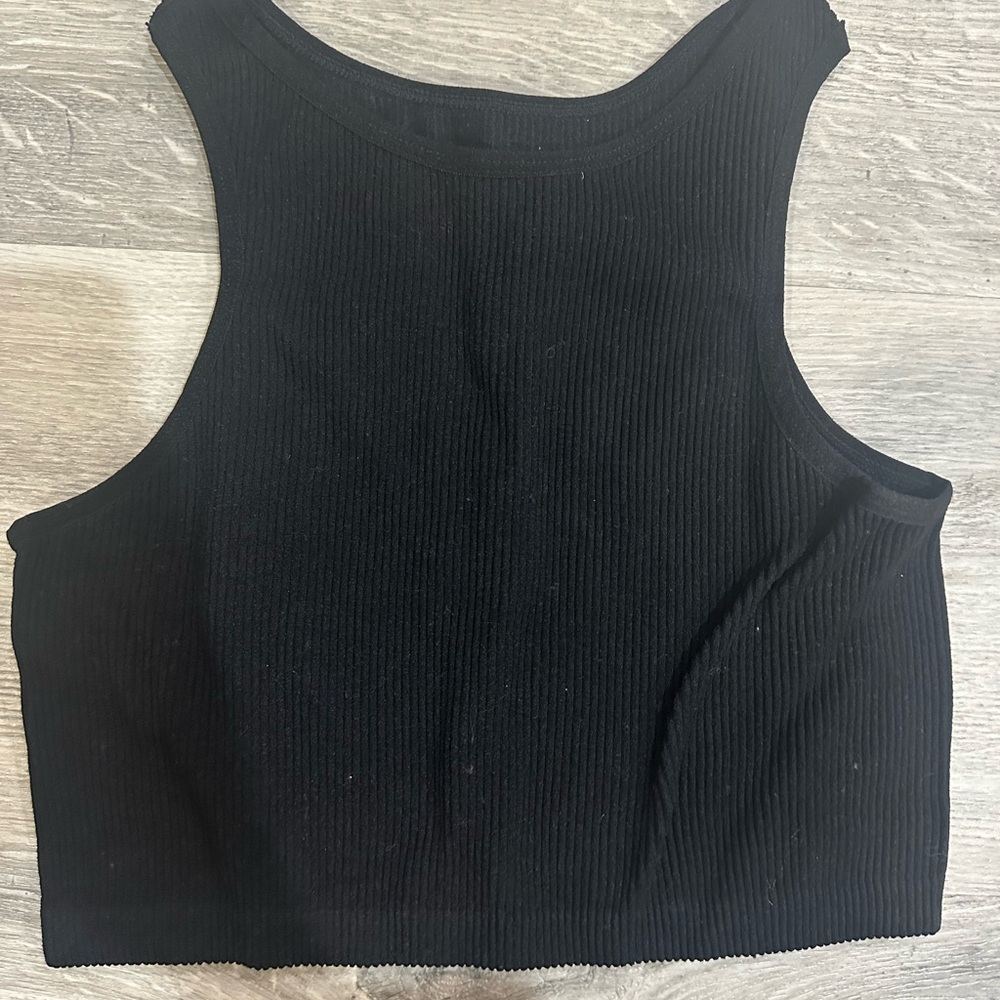 Black Ribbed Crop Top